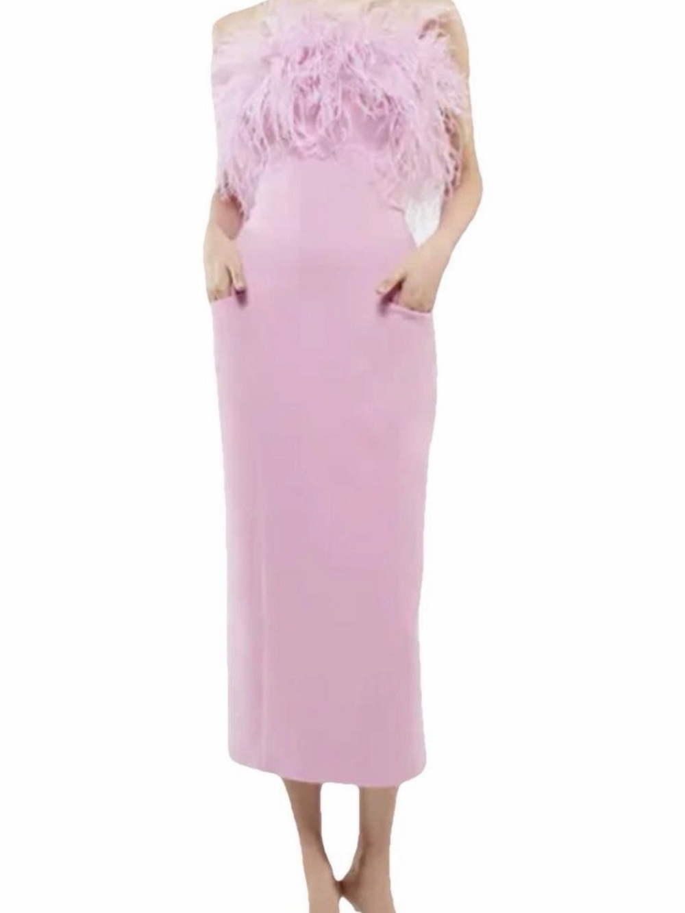 Ila Elegant Feather-Trim Pink Dress